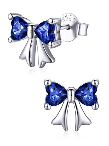 ChicSilver 925 Sterling Silver Bow/Butterfly Earrings for Women Hypoallergenic Birthstone Earrings Dainty Bow/Butterfly Jewelry Gift for Women - color: Bow-September-Sapphire