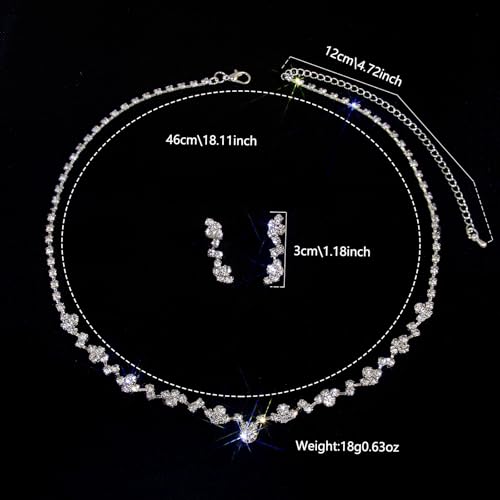 Women's Fashion Jewelry Rhinestone Zircon Necklace and Earring Set Formal Ball Gown Accessories Silver Floral Pendant Bridal Wedding Jewelry Suitable for Weddings, Balls, Banquets, and All Special Occasions - style: TLa057