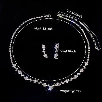 Women's Fashion Jewelry Rhinestone Zircon Necklace and Earring Set Formal Ball Gown Accessories Silver Floral Pendant Bridal Wedding Jewelry Suitable for Weddings, Balls, Banquets, and All Special Occasions - style: TLa057