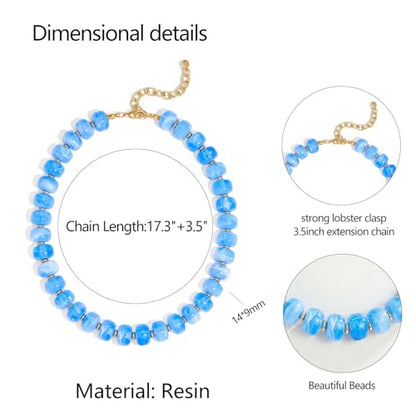 Chunky Colorful Choker Necklace for Women - Summer Beach Round Resin Beads Necklace, Trendy Statement Summer Beach Jewelry Birthday Gifts for Vacation Holiday - color: 14mm Blue Beads