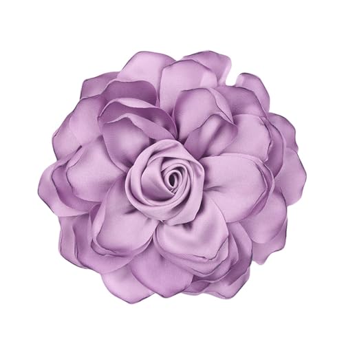Satin Rose Flower Brooch Hair Clip for Women 4.3 Inch Floral Pin for Hats Dress Everyday Outfits Beach Vacations - color: Taro Purple
