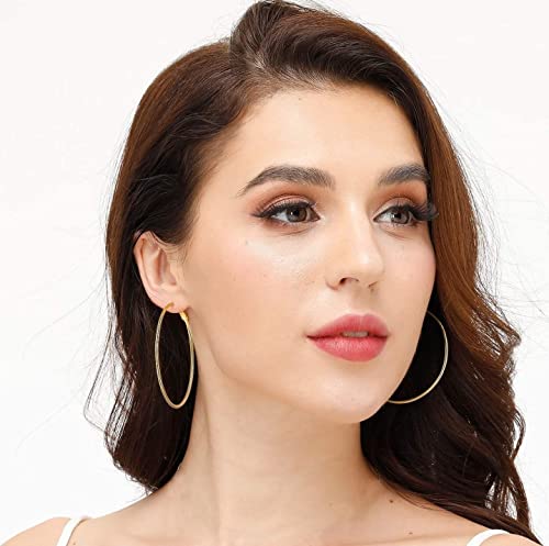 3 Pairs Sterling Silver Large Hoop Earrings Set for Women 40 50 60MM | 14K White Gold Plated, Hypoallergenic - style: I: Gold 30mm 40mm 50mm