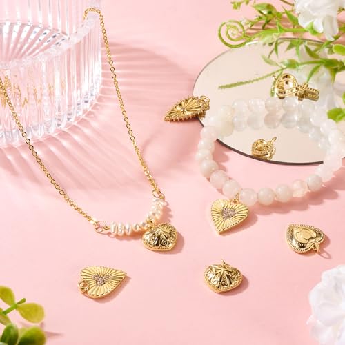 Cheriswelry 18K Gold Plated Heart Pendants Golden Heart Dangle Earring Charms Necklace Pendants Bracelet Keychain Charm Mini Hang Ornament for DIY Craft Jewelry Making - color: 18K Gold Plated E