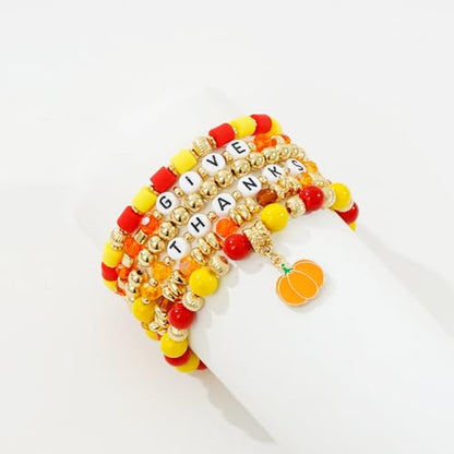 Boho Beaded Stretch Bracelets For Women Stackable Crystal Gold Plated Beaded Bracelets Set Trendy Handmade Friendship Braeclet Jewelry Gifts - color: K-Thanksgiving set