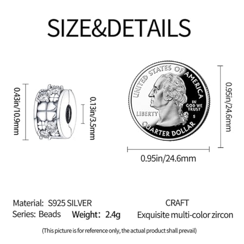 925 Sterling Silver Stopper Clip Charms for Bracelet Necklace Spacer Beads with 5A Cubic Zirconia Mother's Day Christmas DIY Gift for Women(2PCS) - style: Four-leaf clover