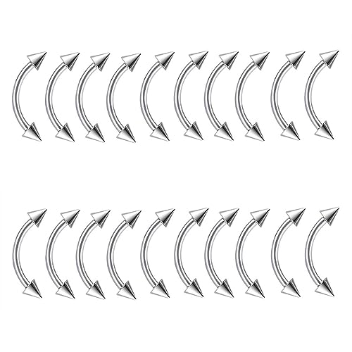 Bulk 20pc 16G Surgical Steel Curved Barbell 6mm-14mm Eyebrow Bar Ball Cone Ring Ear Piercing Jewelry Set - color: Shape: Cone, size: Bar Length: 8mm