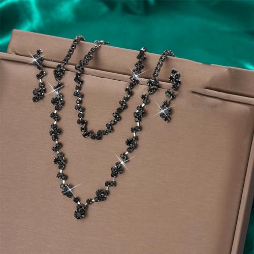 Prom Earrings Necklace Bracelet Set Elegant Crystal Rhinestone Necklace Earrings Bracelet Bridal Wedding Prom Dresses Costume Outfit Gold Jewelry Sets for Women - color: Black