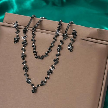 Prom Earrings Necklace Bracelet Set Elegant Crystal Rhinestone Necklace Earrings Bracelet Bridal Wedding Prom Dresses Costume Outfit Gold Jewelry Sets for Women - color: Black