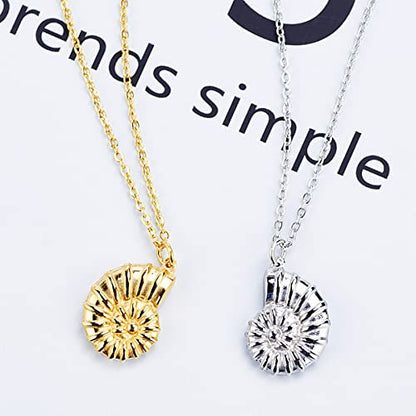 18K Gold Plated Stainless Steel Bee Honeycomb Pendant Necklace, Adjustable Y Lariat Conch/Guitar/Horseshoe Necklace for Women - color: Silver, style: Conch