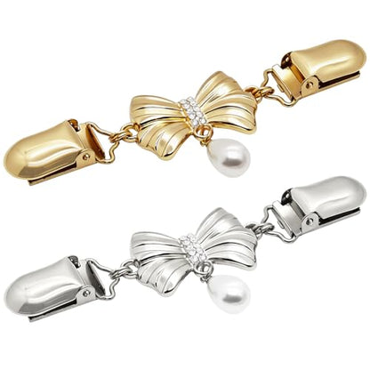 Frutain 2 Pcs Bow Waist Cincher Clips,Sweater Shawl Clips for women, Alloy Waist Buckle for Dresses,Shirts,Cardigans - color: Sliver/Gold