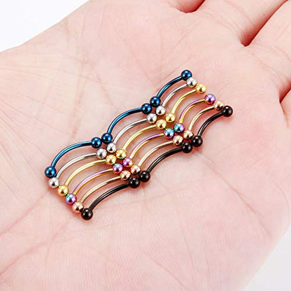 SCERRING 18-36PCS 16G Stainless Steel Eyebrow Tragus Helix Rook Daith Earrings Tongue Nipple Belly Lip Ring Barbell Body Piercing Jewelry 6-16mm - color: 18PCS - Mix Color