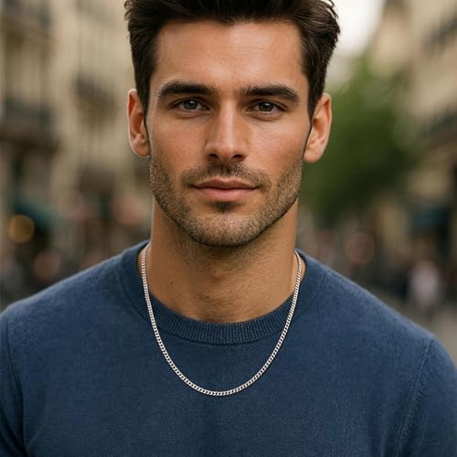 sovesi 3.5/5mm Cuban Link Chain Necklace for Men, Silver Tone/Black/14K Gold Plated Stainless Steel Necklace Chain, Mens Chain 16-28 Inch Jewelry Gift - size: 26 inches, style: Silver 3.5mm