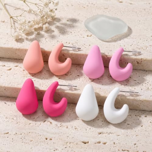 LETFLY 3/4/5 Pairs Teardrop Earrings for Women, Silver Plated Hypoallergenic Chunky Open Drop Hoop Earrings Set, Fashion Anniversary Birthday Jewelry Gifts for Women - color: Multicolor A