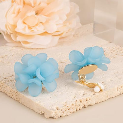 LAXPICOL Fashion Flower Clip On Earrings For Women Cute Lovely Acrylic Flower Earrings No piercing Earrings - color: blue