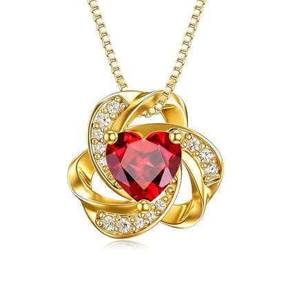 Midari 18K Gold Love Knot Necklace Love Knot Pendant Necklace with 12 Months Birthstones I Love You Forever Jewelry Gifts for Women Mom Her - color: 01-January
