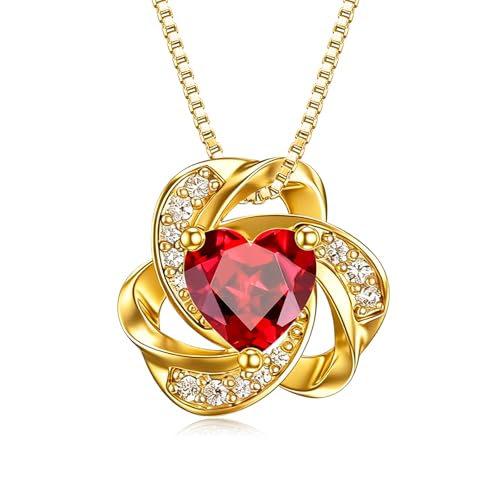 Midari 18K Gold Love Knot Necklace Love Knot Pendant Necklace with 12 Months Birthstones I Love You Forever Jewelry Gifts for Women Mom Her - color: 01-January