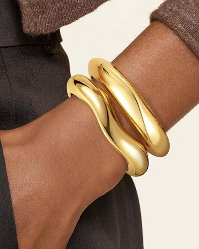 Chunky Gold Bangle Bracelets for Women, Gold Twist Cuff Bracelet | Trendy Stackable Bangles Set Fashion Jewelry Gifts - color: 2PCS Gold-C