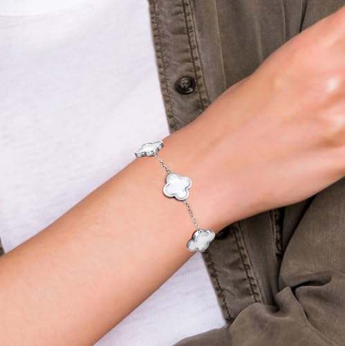 Clover Necklace Bracelet and Stud Earrings Jewelry Sets for Women | 18K Gold Plated Stainless Steel, Black/White Four Leaf Clover set,Christmas Birthday Lucky Gifts for Mom Wife Girlfriend - color: Silver White 3PCS