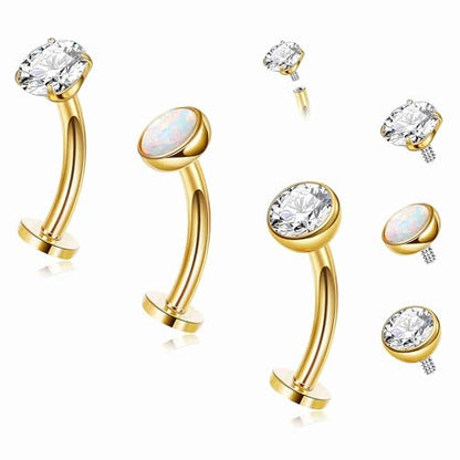 3PCS 14G Surgical Steel Floating Belly Button Ring for Women Petite Belly Rings CZ Opal Flat Back Small Navel Ring with 3PCS Replacement Balls Internally Threaded Tiny Belly Piercing 6-16MM - color: Gold, size: 10mm（Regular）