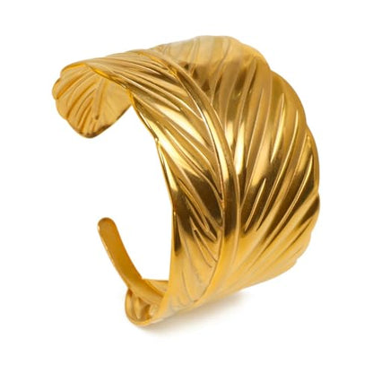 18k Gold Plated Adjustable Cuff Bracelets Personalized Open Wide Leaf Bracelet Natural Stone Cuff Bangle Buckle Bracelet Jewelry Gift for Women
