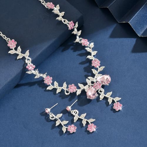 CSIYANJRY99 Silver Prom Jewelry Set Gold Wedding Jewelry Sets for Brides Necklace and Earring Bracelet Rhinestone Prom Party Costume Accessorie - color: Pink