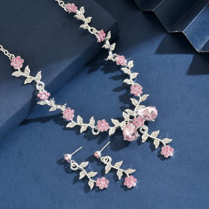 CSIYANJRY99 Silver Prom Jewelry Set Gold Wedding Jewelry Sets for Brides Necklace and Earring Bracelet Rhinestone Prom Party Costume Accessorie - color: Pink