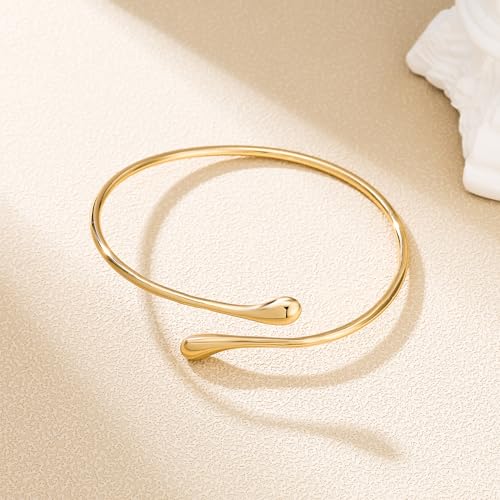 Teardrop Cuff Bracelet for Women Gold Tear Drop Bracelet Stainless Steel Hypoallergenic Adjustable Bangle for Everyday Wear - color: 1