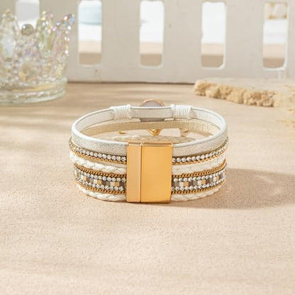 Rantanto Leather Wrap Bracelets For Women Gold Twist Lock Buckle Wrist Cuff | PU leather,Skin-friendly,Boho Stackable Wristband,Fashion Daily Jewelry,Trend Casual Party Bangle,Fit For Birthday, Holiday - color: Heart White