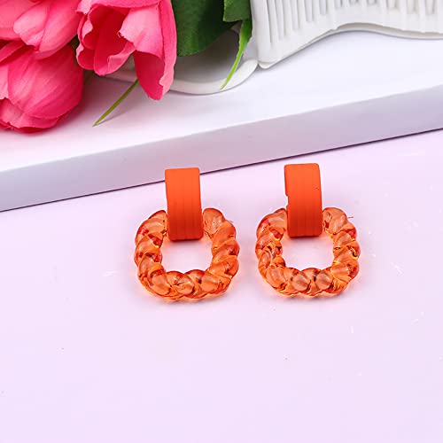 2 Pairs Transparent Acrylic Dangle Earrings Set,Geometric Square Drop Earrings Resin Twist Rectangle Plastic Earrings Jewelry for Women - color: Black Orange