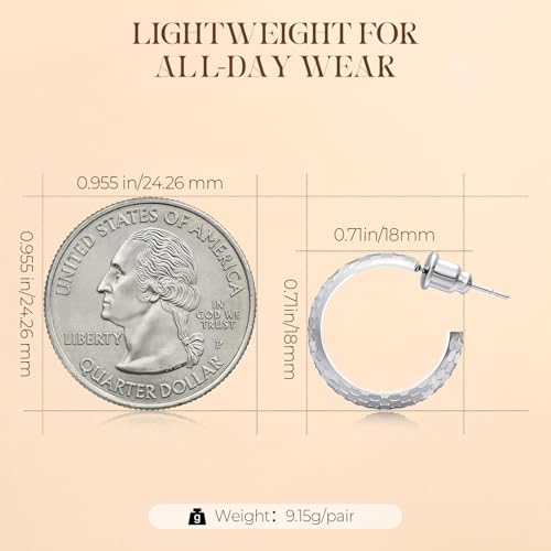 Small Hoop Earrings for Women Wide Half Huggie Hoops Chunky Hoop Earrings 18K Real Gold Plated 925 Sterling Silver Hammered Hypoallergenic Lightweight - color: QIHP-01-Silver