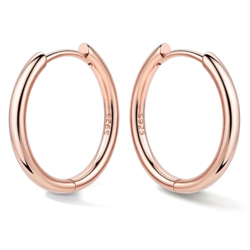 Bestyle Sterling Silver Small Hoop Earrings for Women, Hypoallergenic Silver/Black/Rose Gold/Gold Small Huggie Hoops Helix Cartilage Earring for Multiple Piercing Sleep, Size 8/10/12/14/16/18/20mm - color: Rose Gold-Sterling Silver, size: 14mm