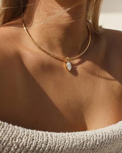 Gold CZ Choker Necklace Trendy Statement | Gold choker necklace, CZ pendant, Adjustable chain, Dainty statement, Summer gift, Gift for women, Lightweight - style: 23494