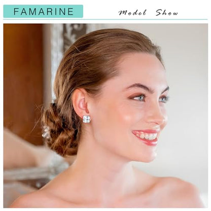 FAMARINE CZ Clip on Earrings for Women Clip Earring Non-pierced Earrings - style: Big Square Silver