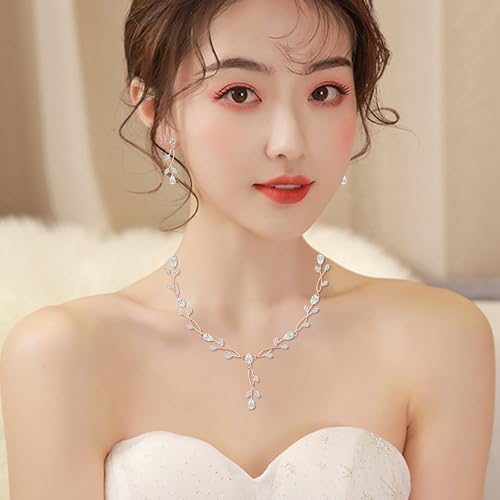 CSY Elegant Bridal Jewelry Sets Clear Cubic Zirconia Wedding Necklace Earrings Bracelet Set for Birdes Bridesmaids CZ Prom Jewelry - color: Rose Gold-Necklace Earrings Bracelet