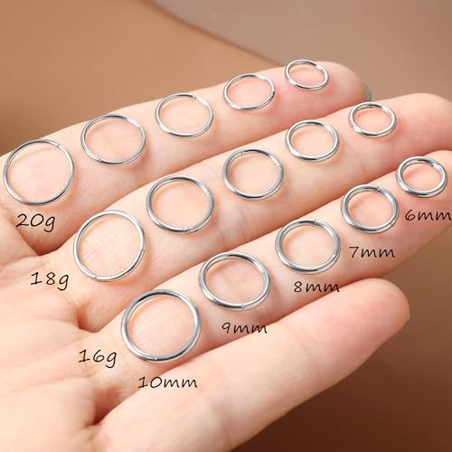 20G 18G 16G Titanium Nose Ring Hoop, Cartilage Hoop Earrings for Women Men Silver Gold Nose Ring Septum Ring Tragus Conch Helix Daith Lip Piercing Jewelry 6mm/7mm/8mm/9mm/10mm - color: Silver-18g, style: 7mm