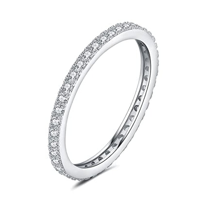 JewelryPalace 6 Stone Cubic Zirconia Half Eternity Stackable Wedding Rings for Women, 14K White Yellow Rose Gold Plated 925 Sterling Silver Promise Rings for Her, Simulated Diamond Wedding Band Ring - color: G-eternity-sterling silver