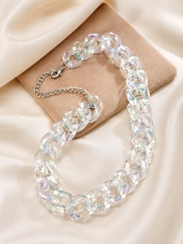 Chunky Link Cuban Chains Necklace Women's Punk Hip-hop Thick Gold Chain Choker Necklace Fashion Costume Jewelry for Women (gold) - color: clear AB color