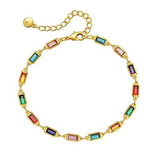 Dainty Gold Bracelets for Women, 18 Gold Plated Adjustable Evil Eye/Butterfly/Beaded/Pearl/Heart/Turquoise Handmade Bracelet for Women - style: Square Crystal
