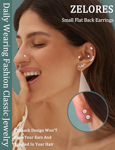 316L Stainless Steel 20G/16G Threadless Flat Back Push In Earrings Women | 11 Pairs 316L Hypoallergenic CZ Cartilage Conch Tragus Stud Earrings Nose Rings for Women, 14K Gold Plated, Silver, 6/7/8mm - color: Silver Plated, size: 16G- bar length: 6/7/8mm