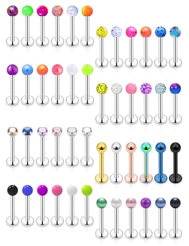 Vsnnsns 48PCS 16G Lip Rings Stainless Steel Tragus Helix Conch Piercing Jewelry Snake Bite Piercing Monroe Lip Rings Labret Medusa Cartilage Lobe Earrings Studs Piercing Jewelry 6MM 8MM 10MM Silver - color: 6MM-Mix Color