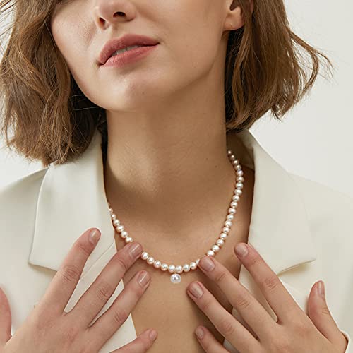 XYJZXY Pearl Necklace with Golden Charm, 18-Inch Adjustable Chain, 5-6mm White Pearls, Women Pearl Choker Necklace, Handmade Jewelry - style: pearl charm