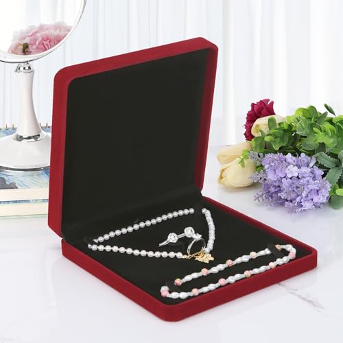 LETURE Velvet Jewelry Set Box, Velvet Gift Box for Bracelet Necklace Earring Ring (Red) - color: Red