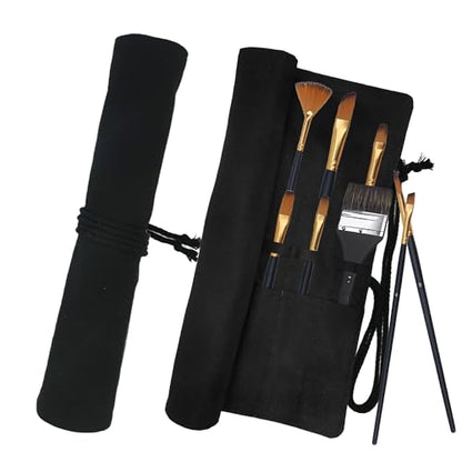 Funny live Paint Brush Holder Art Supplies, Artist Brush Holder & Art Supply Storage Organizer Roll-Up Case Bag, Protect Acrylic Oil Watercolor Paintbrushes (Black-20 Slot Pockets) - style: Black-20 Slot Pockets