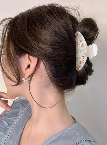 LILIE&WHITE Christmas Gift Acrylic Cherry Letter Hair Clips For Women | RhinestonesInitial Hair Claws For Thick Hairs Trendy Monogram Large Clips Fashion Big Claw Clip Jewelry Gift Alphabet E - color: HC22959E