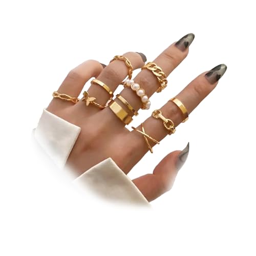 Knuckle Rings Set for Women, Dainty Stackable Midi Rings Simple Stacking Joint Finger Rings Pack Adjustable Cute Butterfly Heart Rings Mixed Size - style: B-10Pcs