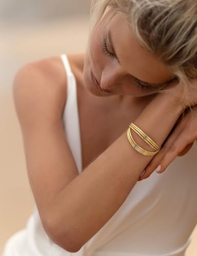 Gold Cuff Bracelet for Women Chunky Multi-layer Cross Wire Open Bracelet Hollow Wide Cuff Bracelets Adjustable Gold Open Cuff Bangle Bracelet - color: Dainty Multi-layer Wire Cuff Bracelet