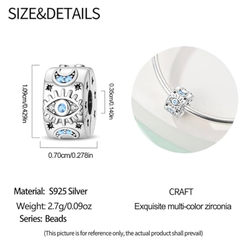 925 Sterling Silver Stopper Clip Charms for Bracelet Necklace Spacer Beads with 5A Cubic Zirconia Mother's Day Christmas DIY Gift for Women(2PCS) - style: Devil's Eye Clip