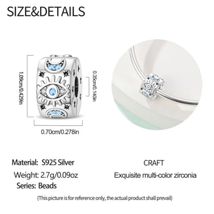 925 Sterling Silver Stopper Clip Charms for Bracelet Necklace Spacer Beads with 5A Cubic Zirconia Mother's Day Christmas DIY Gift for Women(2PCS) - style: Devil's Eye Clip