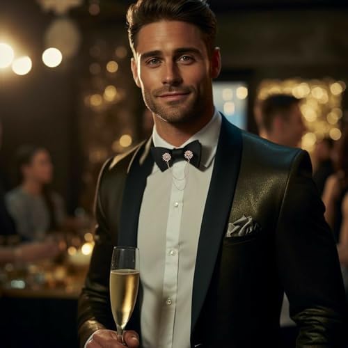 QCWQYML Black Bow Ties for Men Pre-Tied Mens Bow Tie Classic Crystal Brooch Chain Bowtie Adjustable Bowties Tuxedo Party - color: (Gold)-black