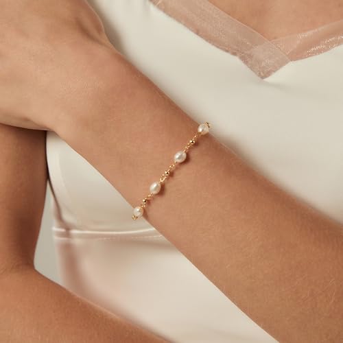 Pearl Bracelets for Women, 14k Gold Plated Dainty Beaded Bracelets Stack Link Chain Charm Bracelets Set Layered Tiny Jewelry for Women Christmas Gifts - style: GD-5